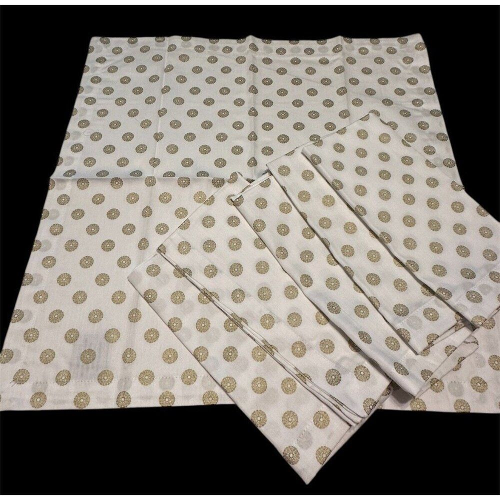 6 Hillcrest Cloth Napkins Dinner Party Table Cotton White Gold Circle 20x20"
